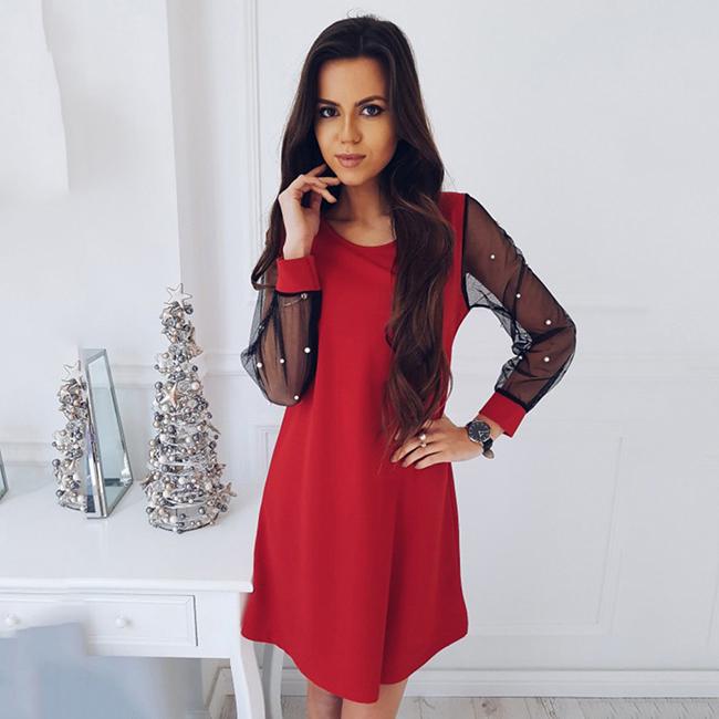 Elegante perla de mujer Perlas Manga larga Vestido de punto Primavera  Túnica Cuello Recto Vestido Recto comprar a buen precio — entrega gratuita,  reseñas reales con fotos — Joom