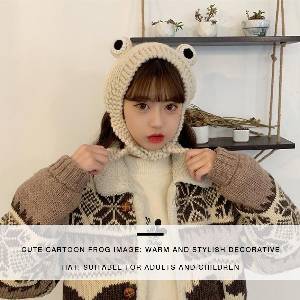 Winter Warm Knitted Hat Cartoon Design Adorable Cap Women Warm-keeping Hip Hop Hat Head Accessory