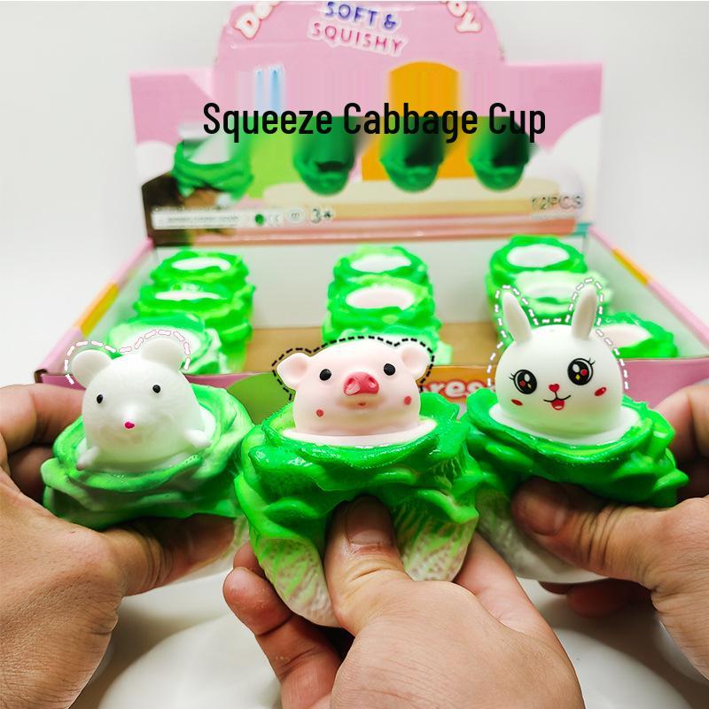 

Creative Animal Stress Relief Cups: Pig, Rabbit, Squirrel Cabbage Cup Decompression Toy Carrot Rabbit Squeeze Cup [Random One]