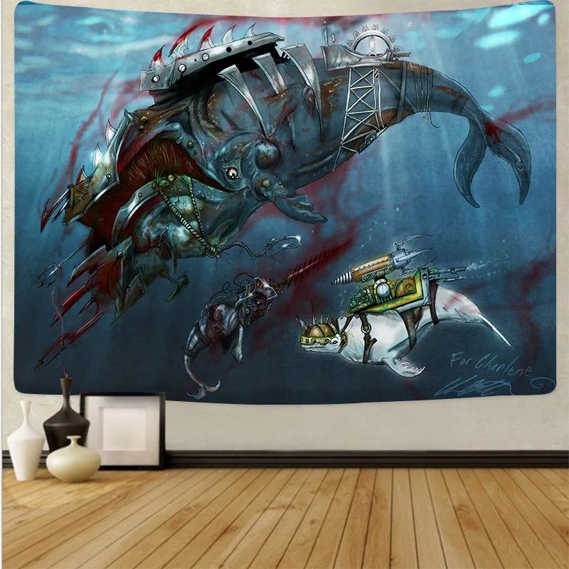 Psychedelic Ocean Whale Pattern Tapestry Home Decoration Hanging Cloth House Bedroom Living Room Wall Background Cloth
