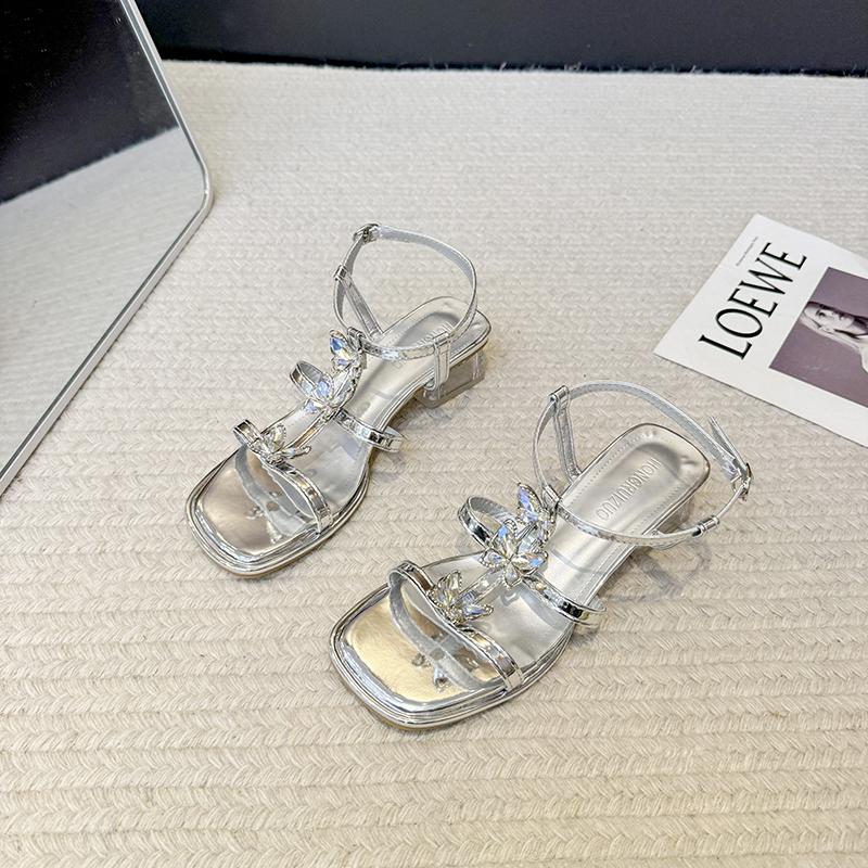 Fashion Women's Sandals 2025 New Summer Shoes Fashion Casual Apartment Women's Sandals Rhinestone Butterfly Luxury Design Women's Shoes
