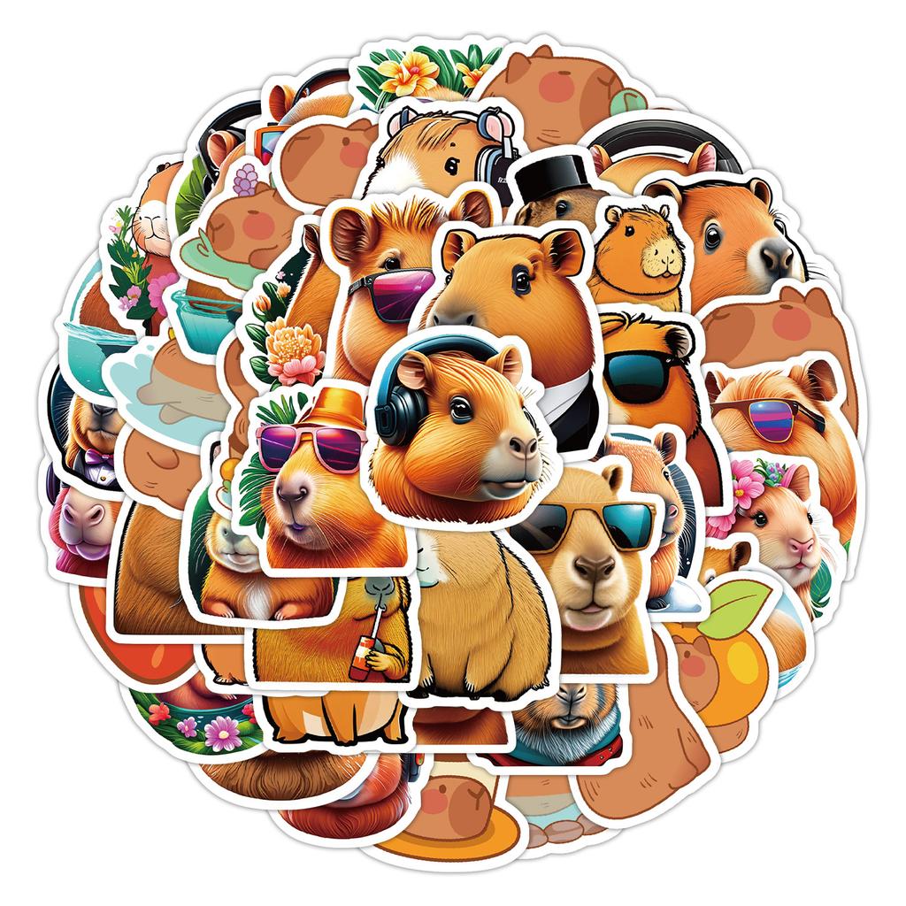 50 Capybara Doodle Stickers Suitcase Skateboard Car Decoration Stickers Waterproof Creative Animal Cartoon Stickers