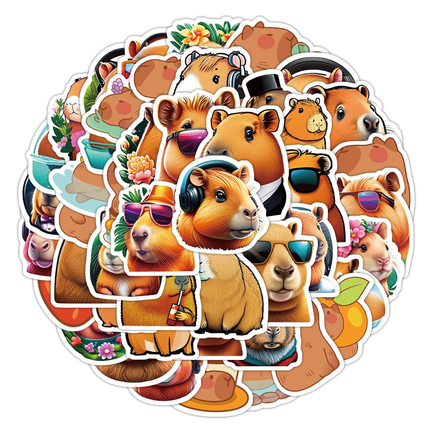 

50 Capybara Doodle Stickers Suitcase Skateboard Car Decoration Stickers Waterproof Creative Animal Cartoon Stickers