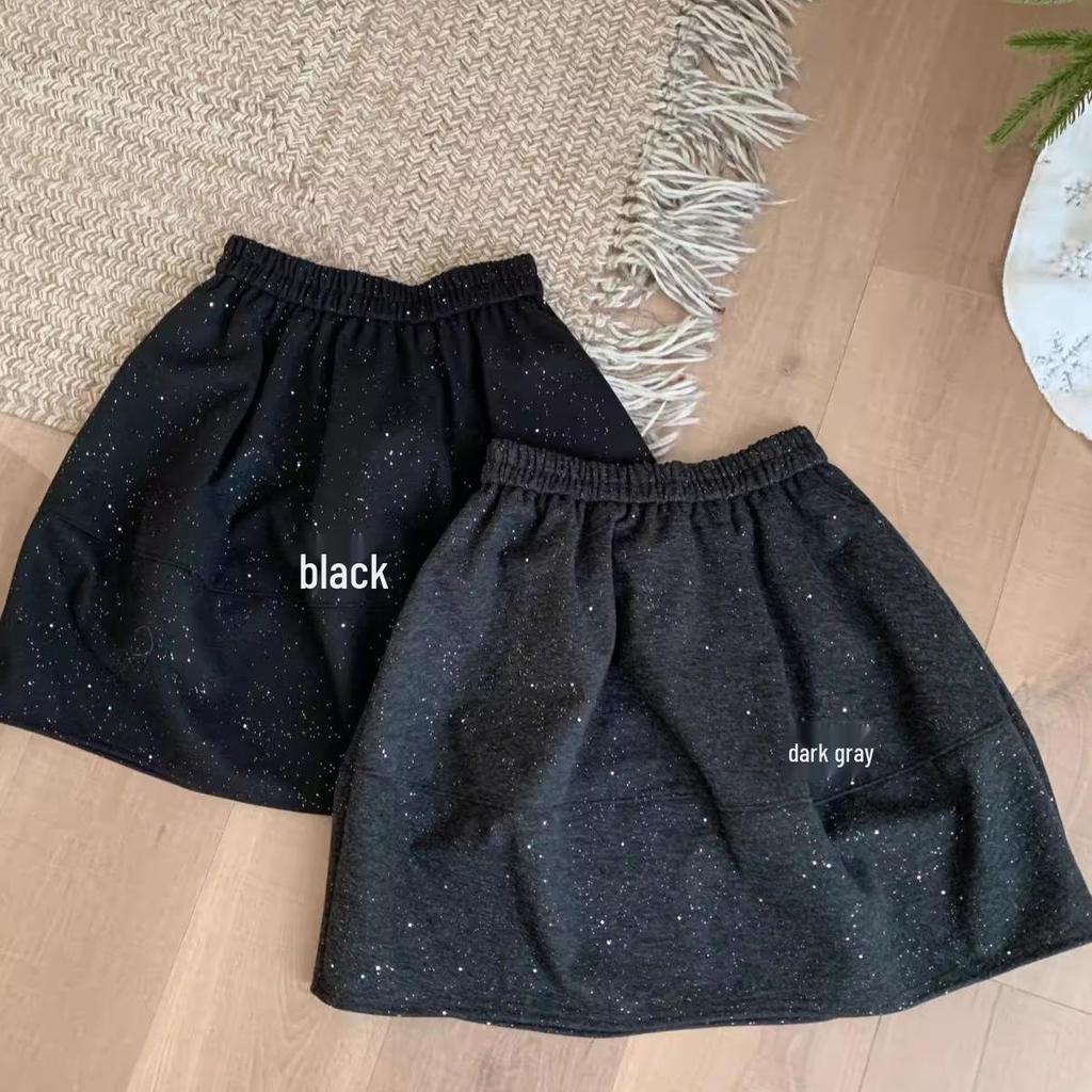 2025 Winter High-Waisted Woolen A-line Umbrella Skirt with Sequins: Slimming Mid-Length Women's Skirt