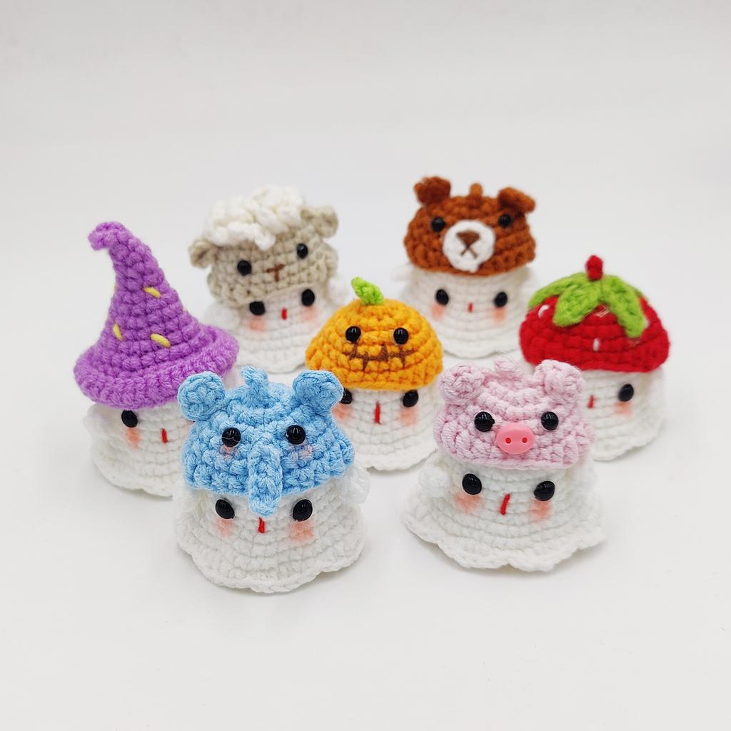 Funny Pumpkin Ghost Keychain Pendant Halloween Decoration Mini Handmade Knitting Ghost Ornament Crochet Doll Home Party Gifts