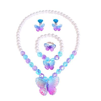 5pcs/set Butterfly Beads Chain Necklace Bracelet Ring Jewelry for Girls Daughter Party Birthday Gift