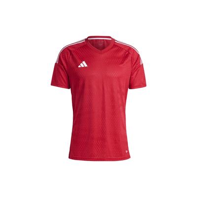 Maglietta da calcio da uomo a maniche corte con girocollo e stampa del logo a righe Tiro 23 Competition, top rossi HL4712