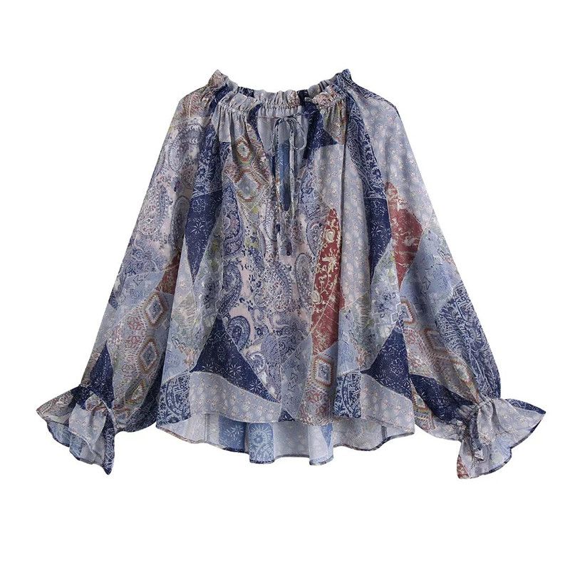 Ur Spring New Printed Shirt Pleated Decoration