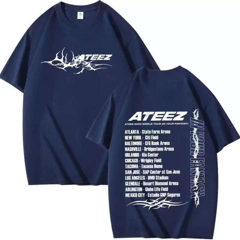 Ateez Album 2025 The World Tour 100Cotton In Your Fantasy Fan Support Print Tshirt Women Unisex Clothes Y2K Short Sleeve Tee Tops