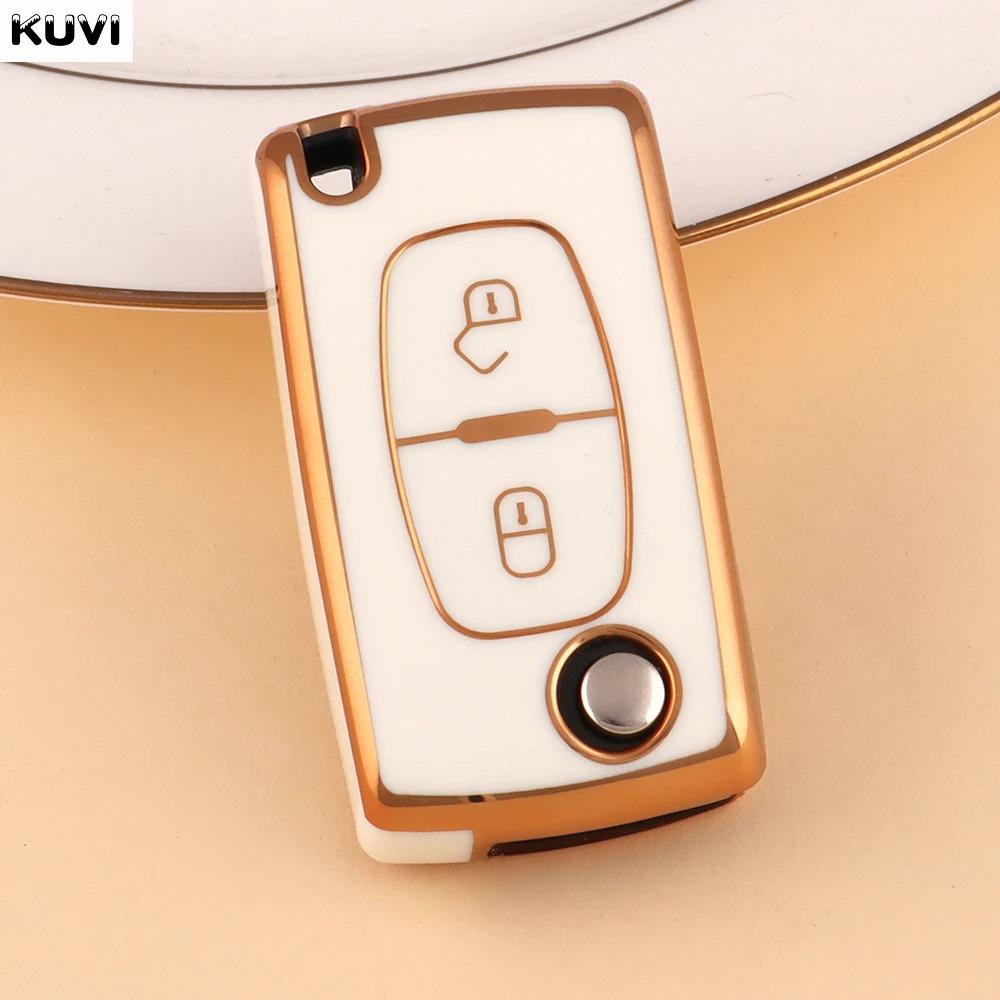 Fashion TPU Car Flip Key Case Cover Bag for Peugeot 107 207 307 308 407 607 3008 5008 Citroen Xsara Picasso C5 C6 C8 Accessories