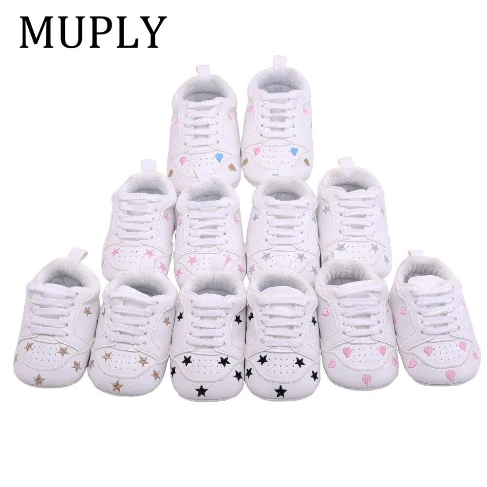 2023 Baby Shoes For Newborn Baby Boys Girls Print Heart Star Pattern First Walkers Kids Toddlers Soft Sole PU Sneakers For 0-18M