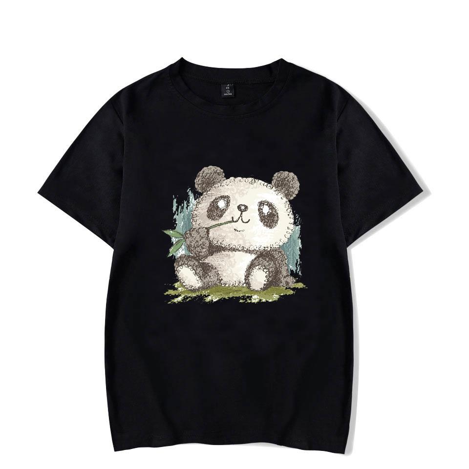 Cute Panda Print T-shirts For Women Summer Lovely Short Sleeve Casual Round Neck T-shirts Ladies Creative Personalized Tops
