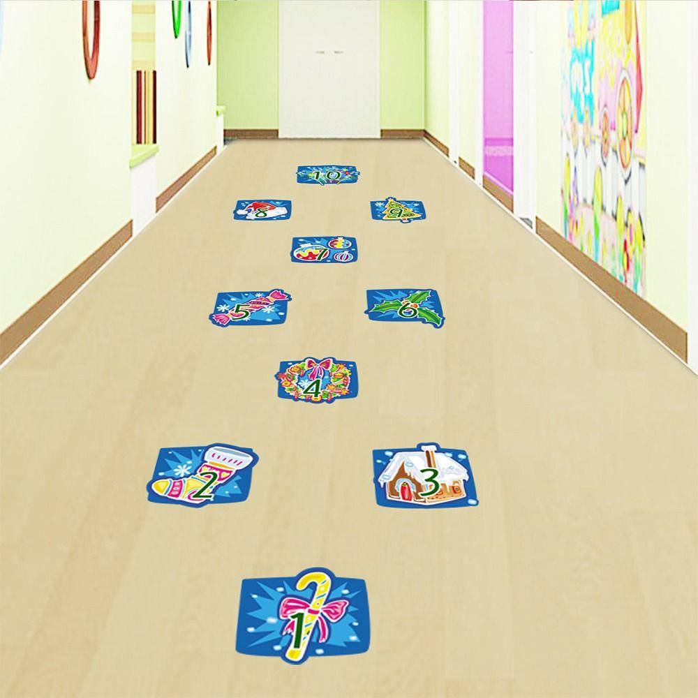 Self-adhesive Hopscotch Game Floor Stickers Multicolor Wall Art Cartoon Number Grids  Nursery