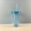 1PC 450ml Plastic Straw Cup Double Layer Transparent Drinking Cup Reusable Cold Cup Plastic Straw Tumbler with Straw and Lid