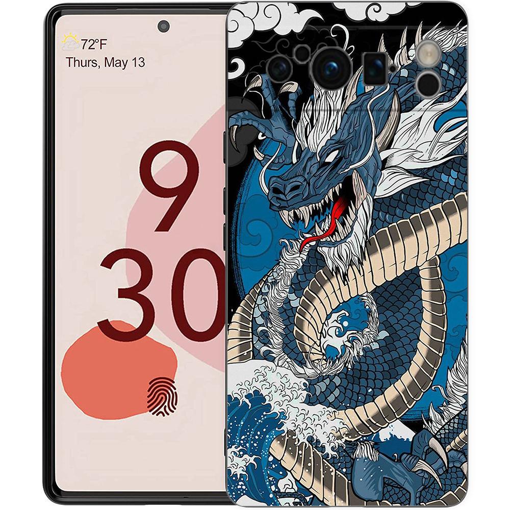 Phone Case For Google Pixel 8 7 6 Pro 8A 7A 6A TPU Shell Soft Silicone Shockproof Black Cover Illusory Color Chinese Dragon