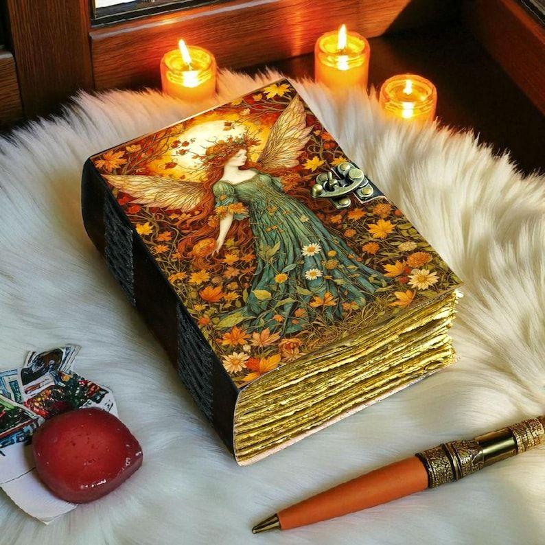 Handmade Fairy Leather Grimoire: Christmas Gift Book of Shadows