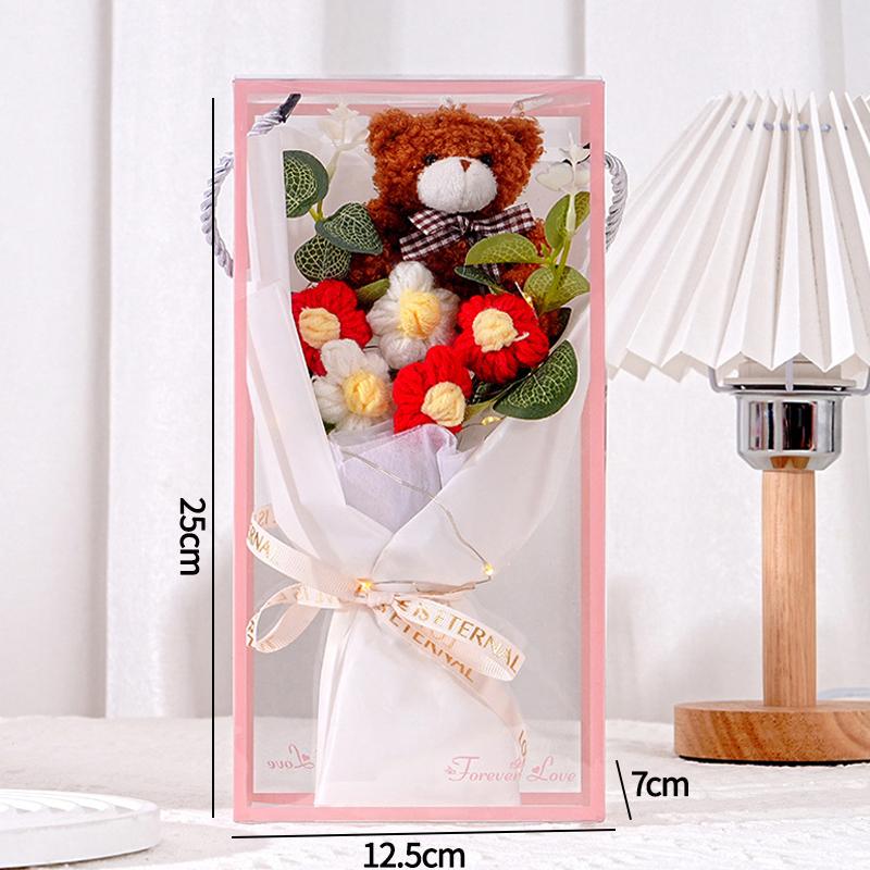 Crochet Puffs Rose Bouquet Finished Product Handmade Artificial Flower Decorations Valentine Mother Day Festival Souvenirs Gifts