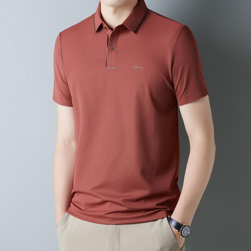 Casual T-Shirt Men'S Ice Silk, Father'S Day Gift Light Luxury Machine Washable Breathable Quick Drying Polo