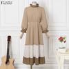 ZANZEA Women Casual Round Neck Loose Long Sleeve Splice Dress