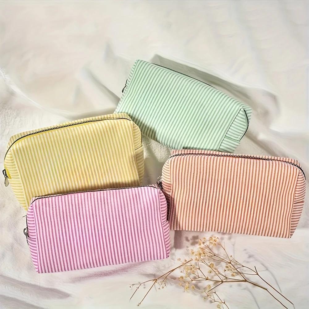 1pc Striped Travel Toiletry Bag -Zippered Makeup Pouch,Cosmetic Organizer for Travel, School, or Home Use, Dorm Room Essentials