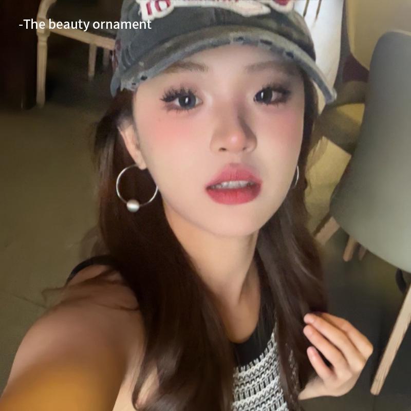 Stříbrné náušnice s přívěskem ve tvaru velkého kartáčovaného kulatého přívěsku v korejském stylu