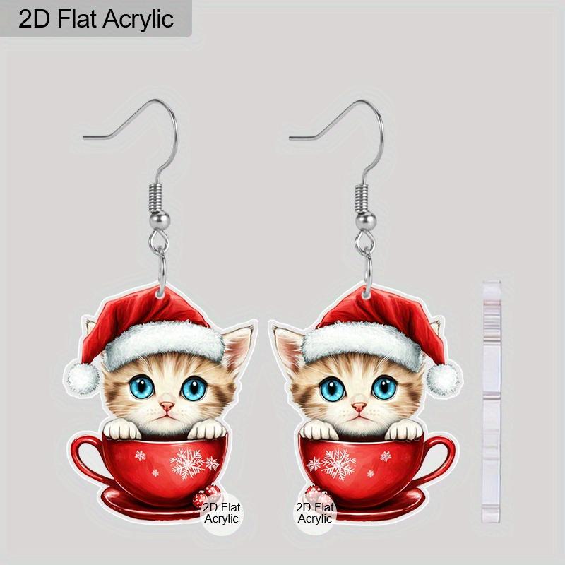 2D Flat Cartoon Pattern Acrylic Earrings for Women, Animal Pattern, Novelty Funny Adorable Cute Pet Cat Fashion Jewelry