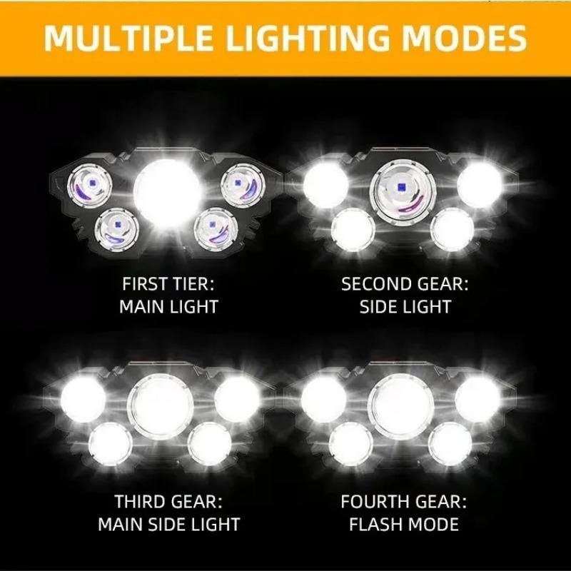 300LM Portable LED Headlamp 5 LEDs Flashlight USB Rechargeable 3 Lighting  Modes for Outdoor Camping Fishing Head Light Headlamp