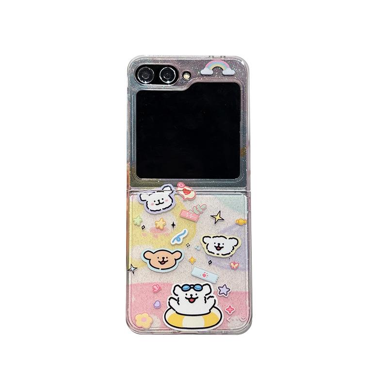 Applicable To Samsung Zflip 7 Generation Glitter Powder Mobile Phone Case Cute Cartoon New Zflip5 6 Generation Galaxy