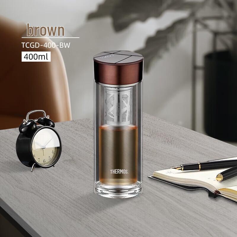 Thermos Double-Layer Glass Tea Infuser Water Bottle 400ml