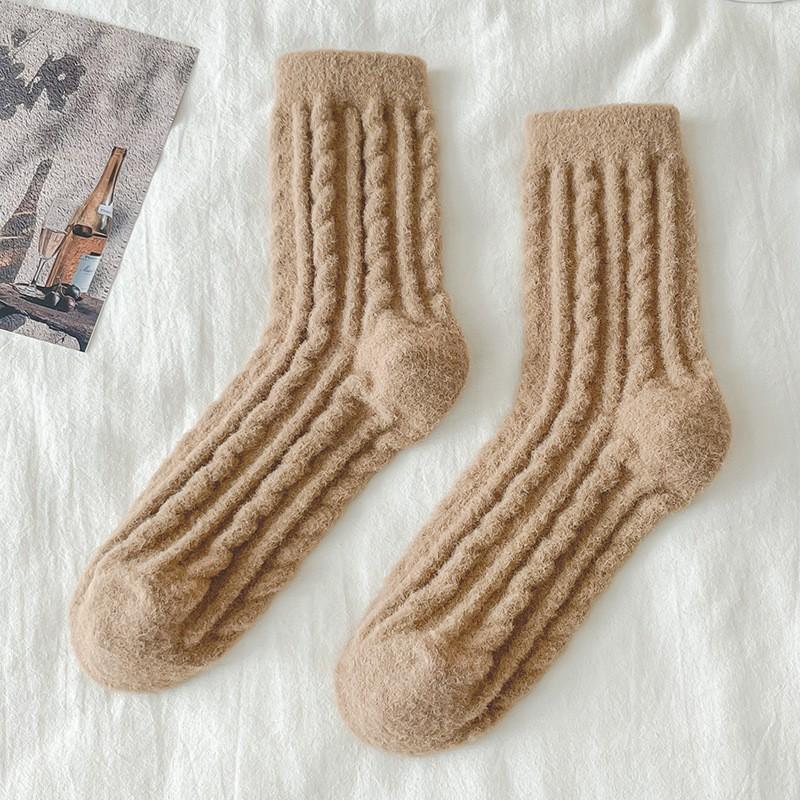 Meias de Veludo Australiano Meias de Cano Médio Meias de Veludo para Estação Espessas Quentes para Casa Chão Dormir Meias Cor Doce Meias Mulher