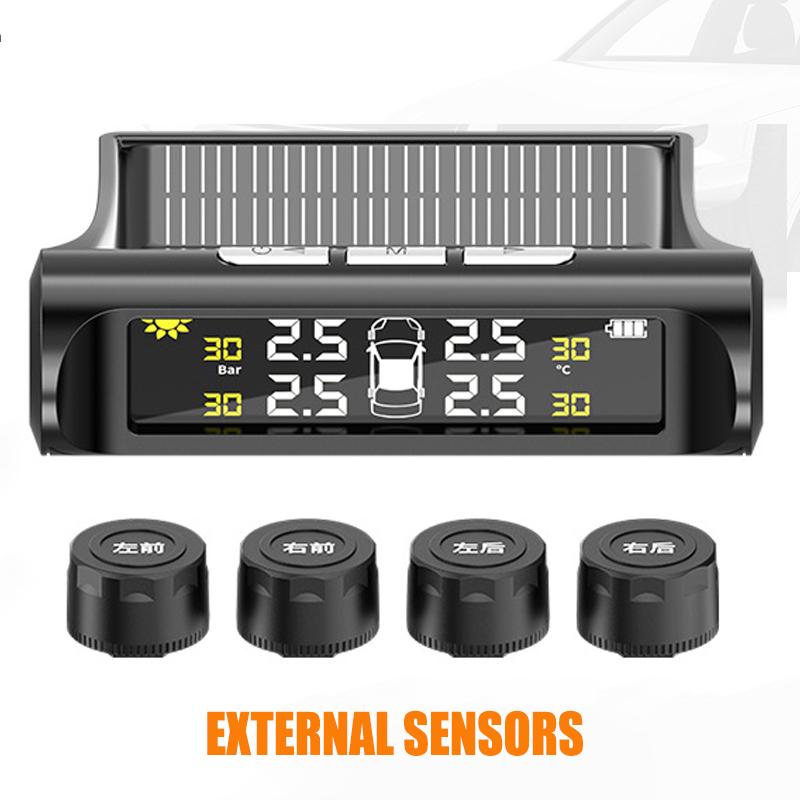 

Умная автомобильная система контроля давления в шинах TPMS, солнечные цифровые часы, ЖК-дисплей, система защитной сигнализации, давление в шинах, температура
