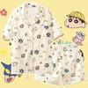 Crayon Xiaoxin Same Pajamas Women's Thin Summer Short-sleeved Three-piece Set Cotton Large Size Loose Women's Loungewear Set