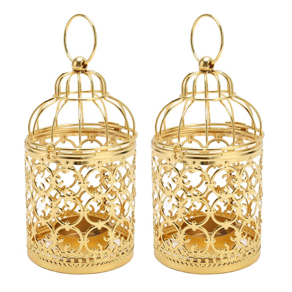2 Pcs Bird Cage Candle Holder Vintage Exquisite Elegant Hollow Out Pattern Metal Candlestick for Party Decoration