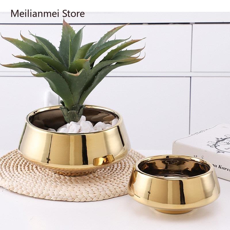 Goldene Keramikblumentöpfe Moderne Dekoration Blumenvase Dekoratives Arrangement Schreibtischdekoration Vergoldete Vasen Hausgartendekoration
