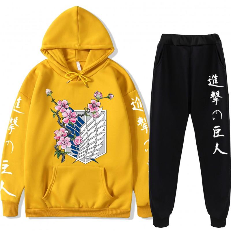 Attack On Titan Anime Hoodie Sweatpants Set Teen Casual Streetwear 2-Piece