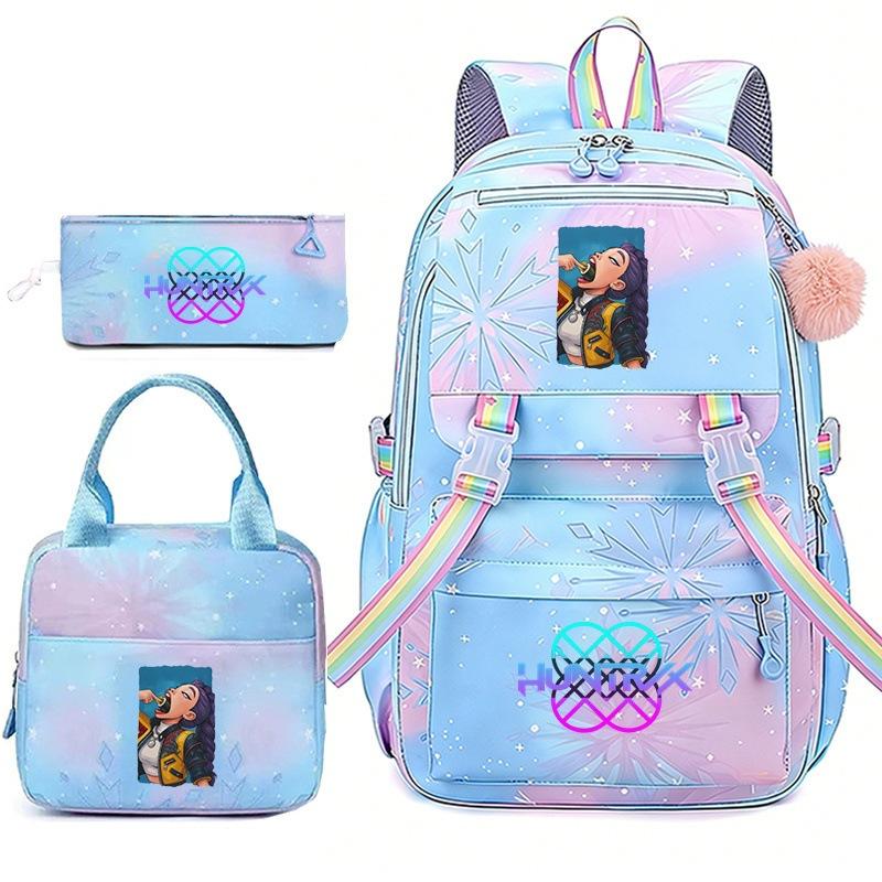 Huntrix Demon Hunters School Bag Meal Bag Pencil Bag Three-Piece Set Large Capacity Backpack Girls Elementary School Backpack
