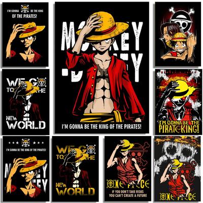 Japon animesi tek parça posteri Luffy ben korsanların kralı olacağım tuval boyama duvar dekor baskı odası ev dekor hediye için hiçbir çerçeve