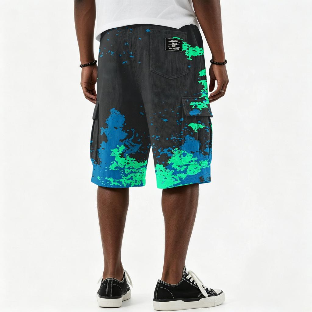 Pantalones Cortos Cargo Casuales para Hombre con Estampado Degradado, Cordón, Múltiples Bolsillos, Longitud hasta la Rodilla, Parte Inferior Ligera para Verano