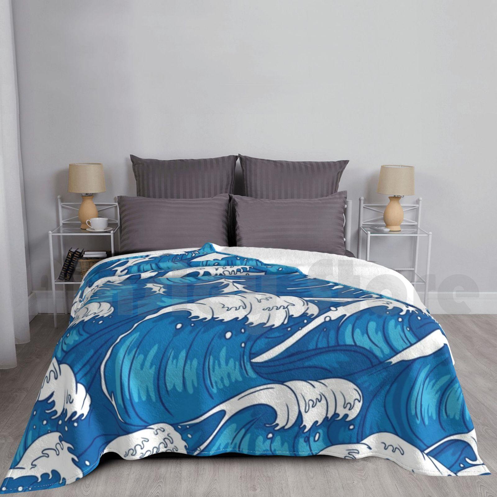 Blue Ocean Waves Drawing Blanket For Sofa Bed Travel Blue Ocean Blue Ocean Waves Color Colorful Wave Wavey Waves Size: 75*100cm, Weight: 230 GSM