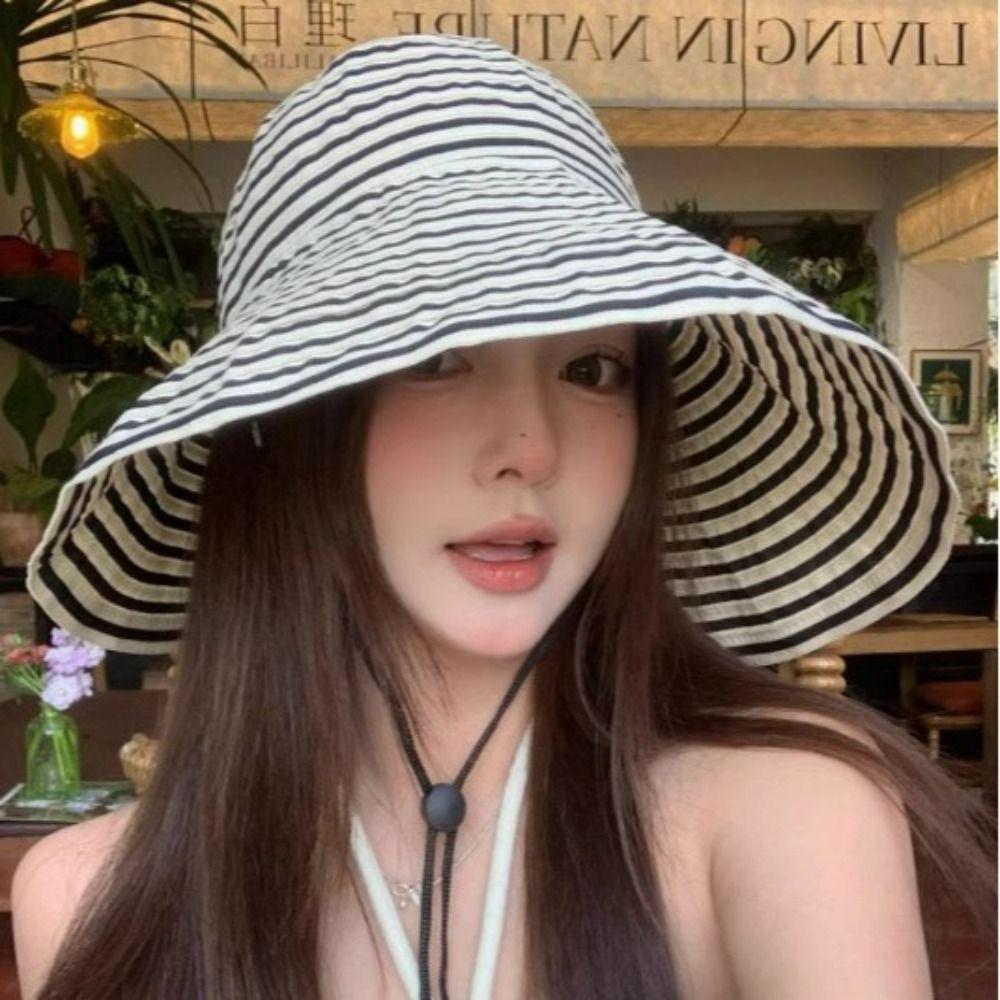 Lightweight Sun Hats Foldable Summer Hats New Stripe Fisherman Hat  Summer Travel