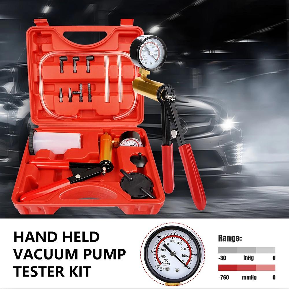 Manual Brake Bleeder Vacuum Pump Kit Automotive Fluid Tester with Gauge Adapters 2 In 1 Handheld Pistol Test Tool for Car Truck