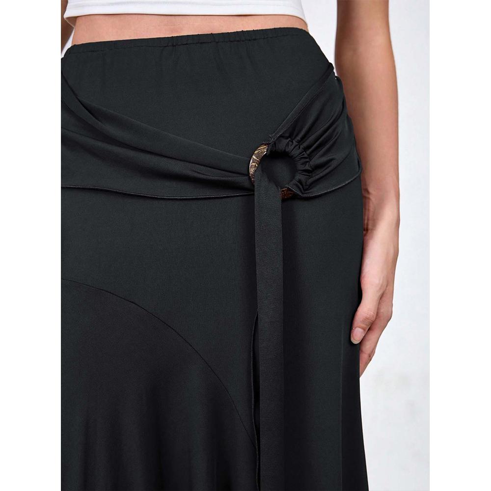 Women's Western Asymmetrical Long Skirt Vintage Boho Metal Ring Ruched Flowy Coquette Skirts