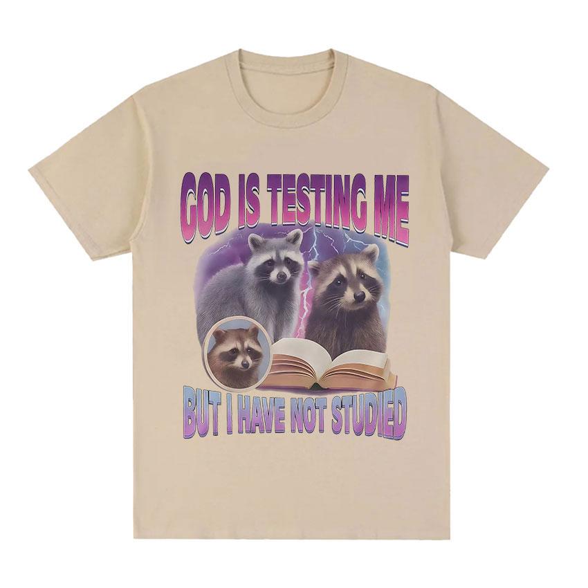 God Is Testing Me But I Have Not Studied TShirt Raccoon Funny Meme Book Graphic TShirt Unisex Women Y2K Vintage Oversized T Shirt