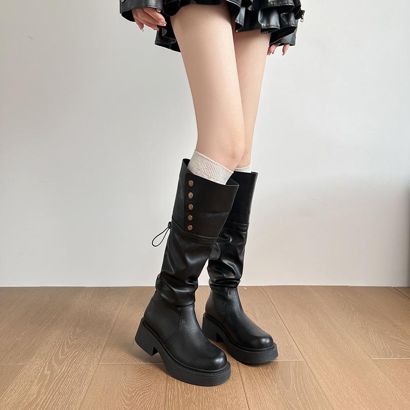 

Early autumn long boots small high heel retro black knight high boots women s autumn and winter stacking boots 2025 new 34 чёрный