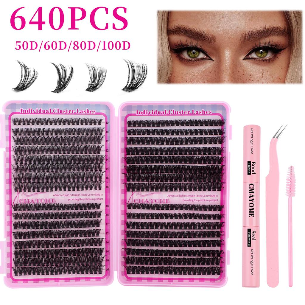 640 Clusters Of Single-Cluster False Eyelashes 10-16Mmdiy Natural Dense D-Curve Self-Grafting