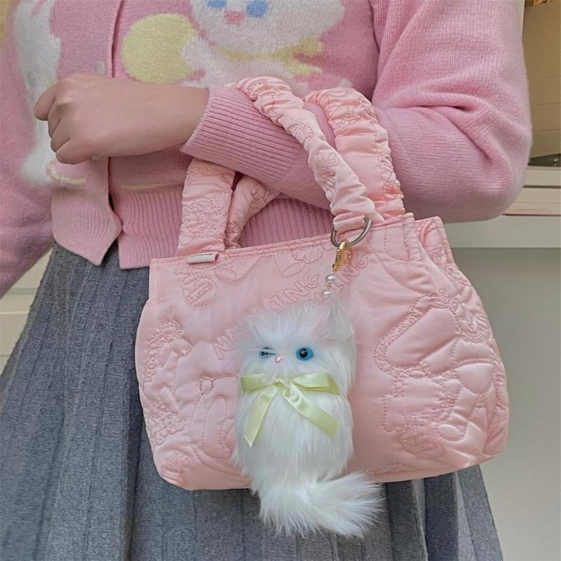 Plush Cat Keychain Cute Decorations Keyring Hanging Ornament Backpack Handbag Charm Pendant Gift for Girls Women