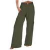 Cargo Pants Women Cotton Linen Button Elastic Waist Wide Leg Trousers Summer Loose Fit Hiking Jogger Pant With Pocket