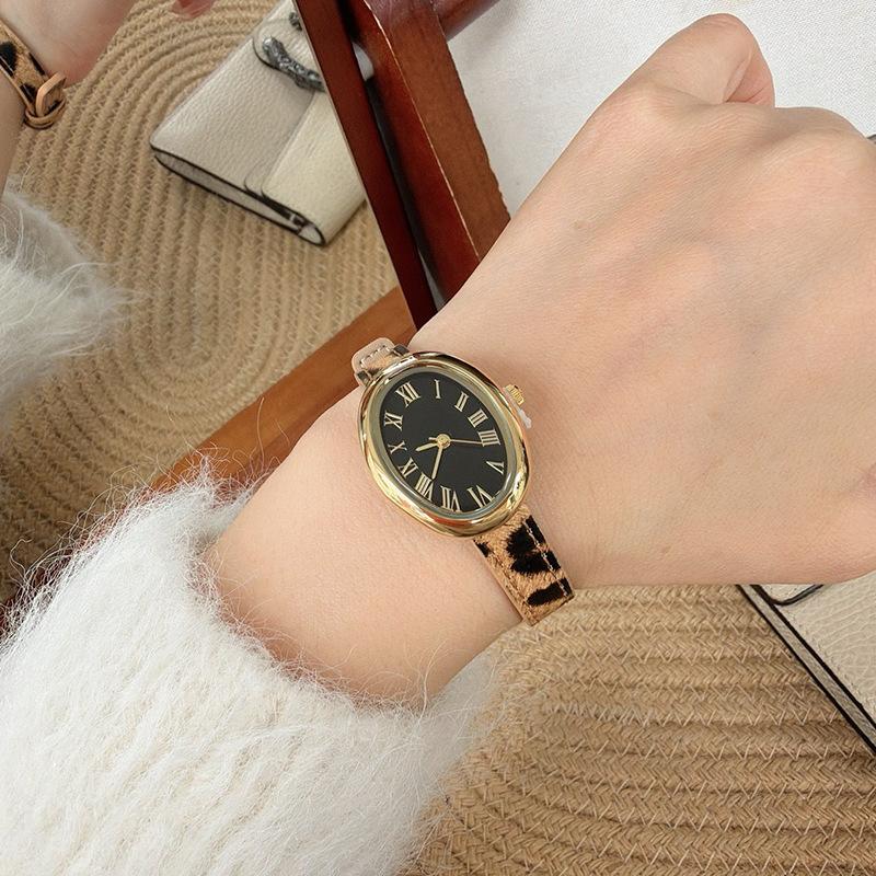 Neue Leder Leopardendruck Vintage Luxus Damen Quarz Uhr, High-End Damen Armbanduhr, Zeitmesser und Zubehör.