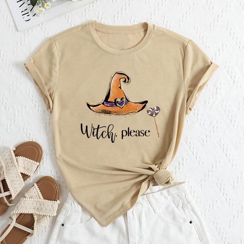 Summer women's fashionable magic hat printed short sleeved casual loose cotton round neck top