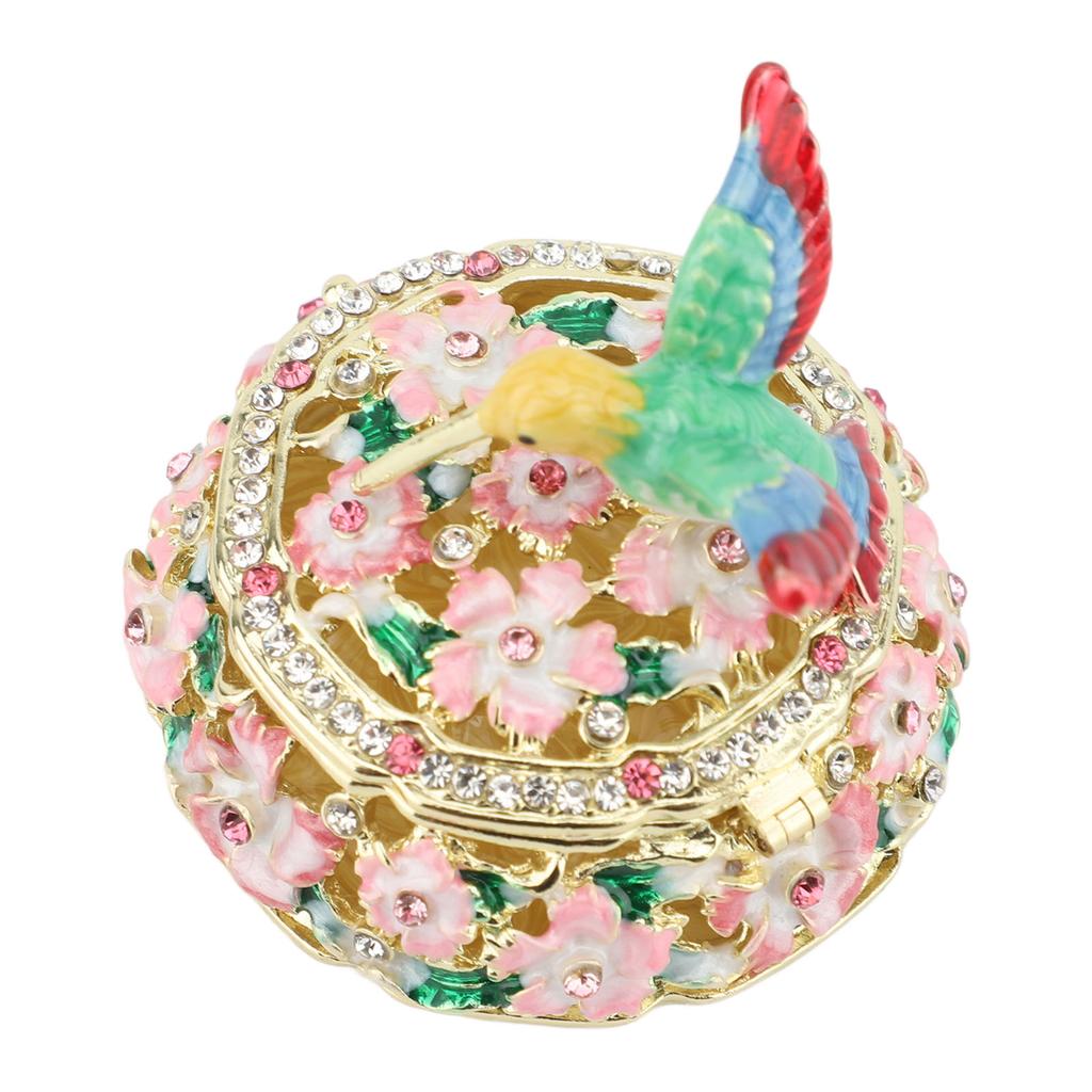 Round Pattern Enameled Jewelry Box Decorative Metal Trinket Box Vintage Jewelry for Desktop and Bedroom